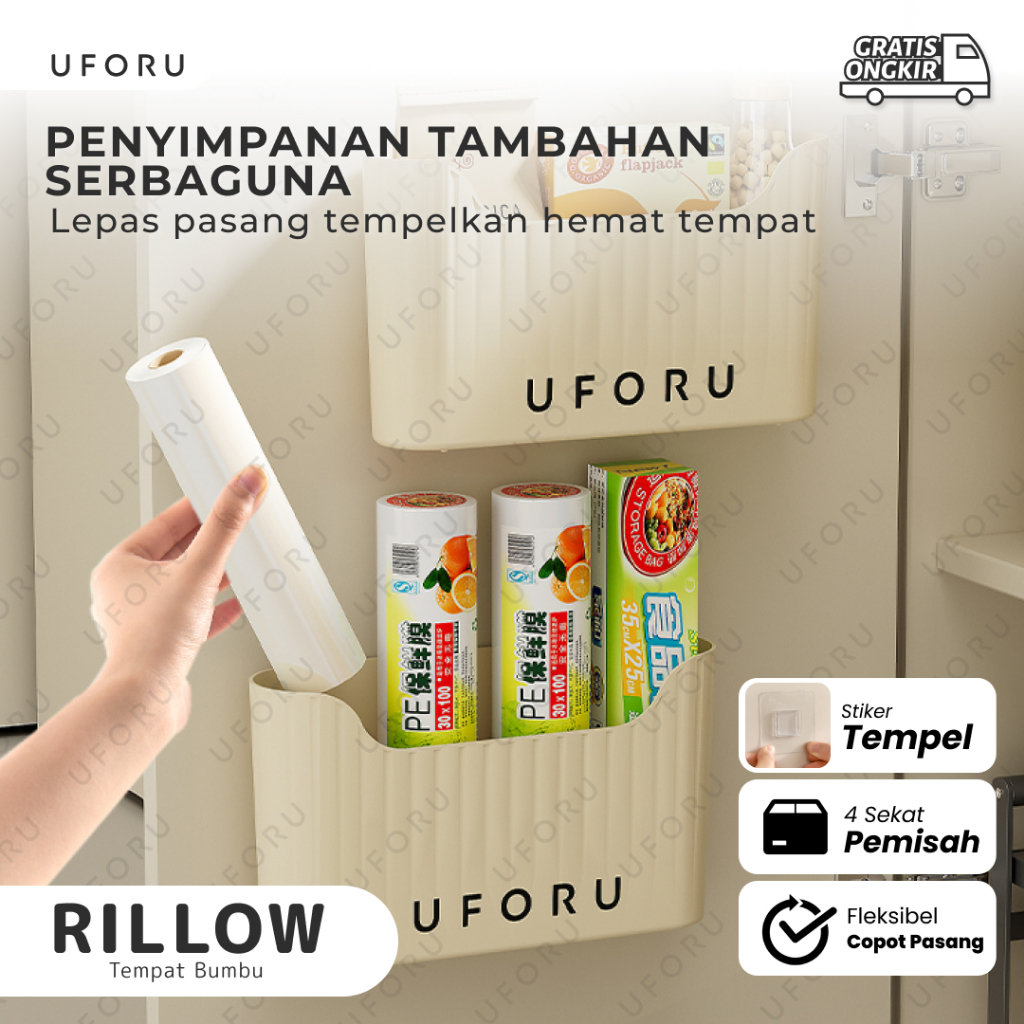 Uforu - Rillow Tempat Penyimpanan Serbaguna Tempel di Kabinet Dapur / Tembok / Dinding / Wall-mounte