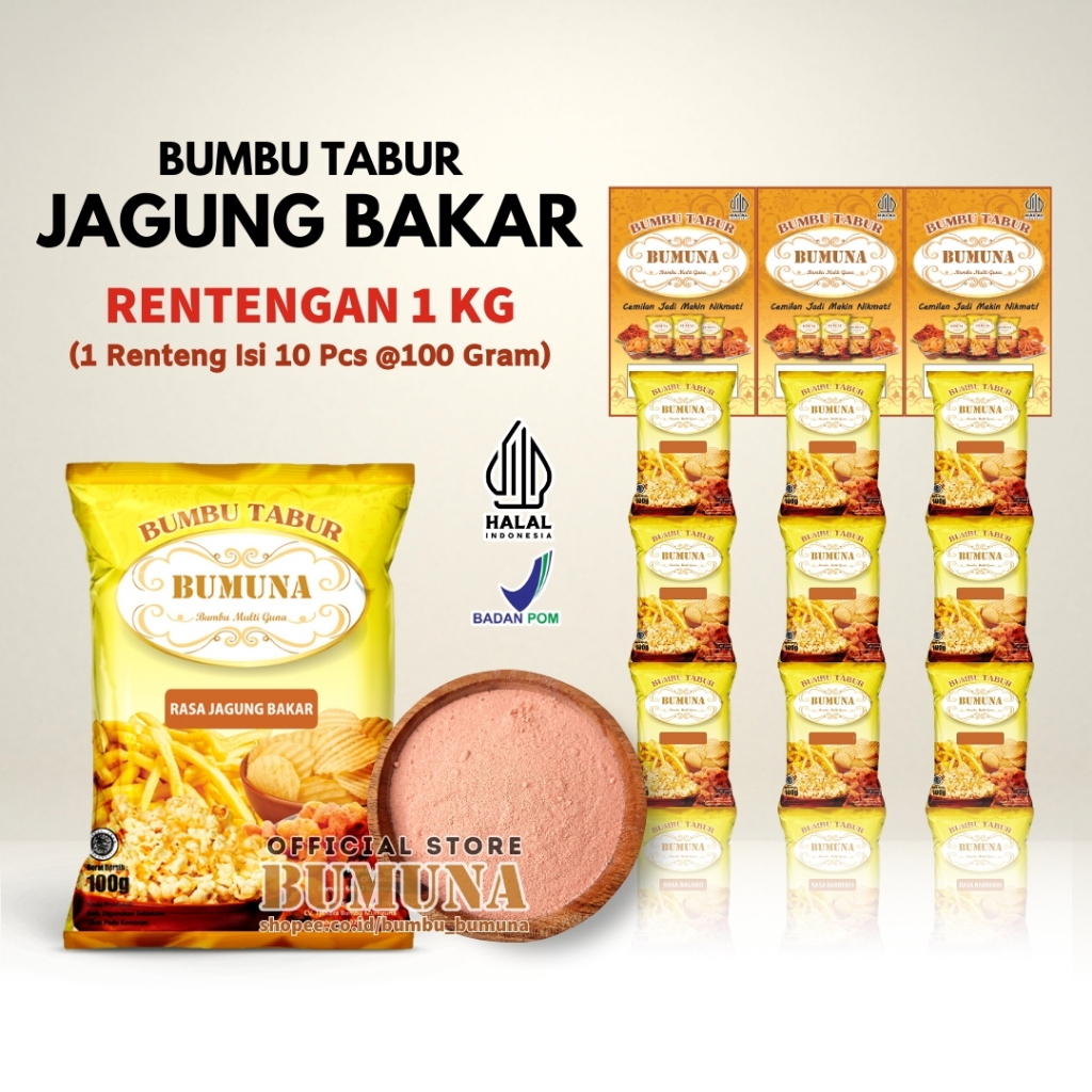 

[RENCENG] Bumbu Tabur Jagung Bakar 1Kg (10 x @100gr) BUMUNA - Bumbu Cemilan Snack Kripik