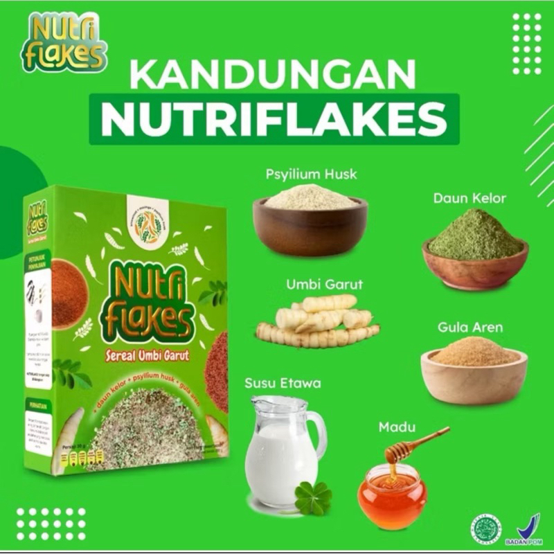 

Nutriflakes - Makanan Sarapan Sereal Perbaiki System Sistem Pencernaan Kontrol Kadar Gula Darah & Tingkatkan Antibodi Imunitas Tubuh Cereal Diet Pelangsing Cegah Penyakit Jantung Bantu Turunkan Berat Badan BB Isi 280gr