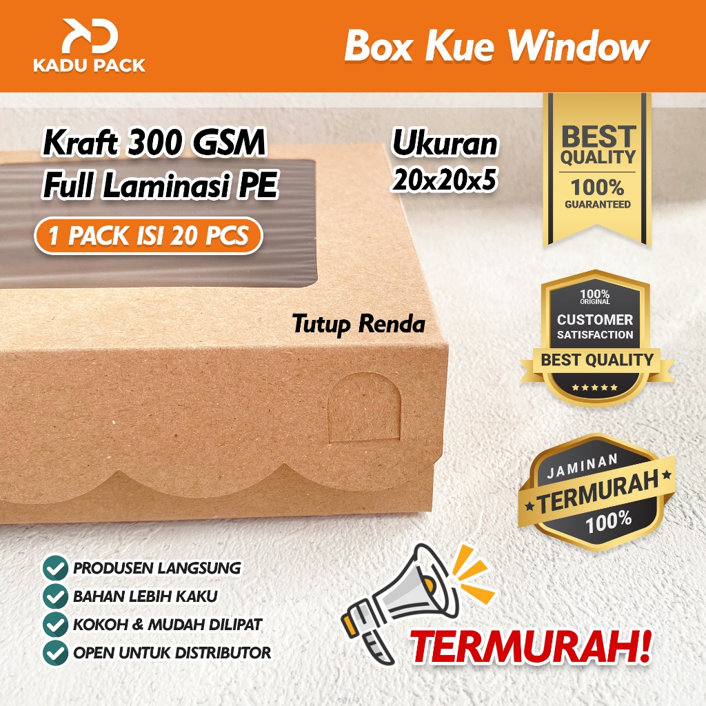 RB (20 Pcs) Dus Pizza Dus Kue Snack Box 20x20x5 Dus Donat Window Mika