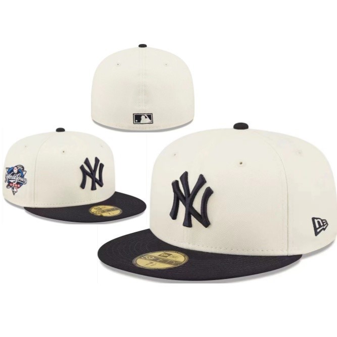 Topi Snapback Fitted NY New York White Black Putih Hitam World Series 2000 Bordir Build Up Caps Fit