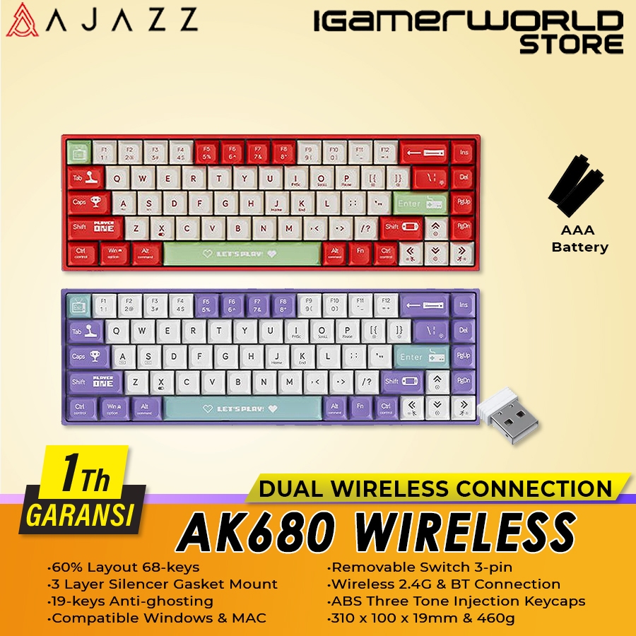 Ajazz AK680 Wireless Wired 60% Mechanical Gaming Keyboard