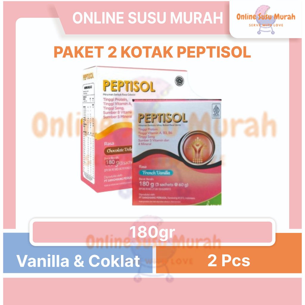 

PEPTISOL VANILA COKLAT PAKET 2 KOTAK 180GR NUTRISI TINGGI PROTEIN RENDAH RESIDU 180 GR SSKD