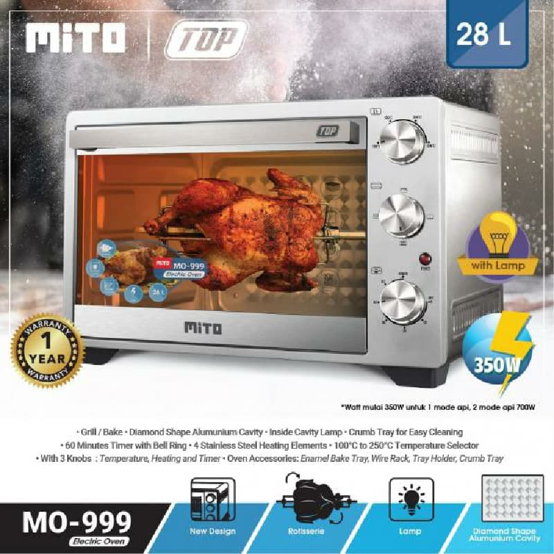 OVEN LISTRIK MITO MO-999 28L / Pemanggang Kue Mito Top MO-999 28L WOOD SERIES