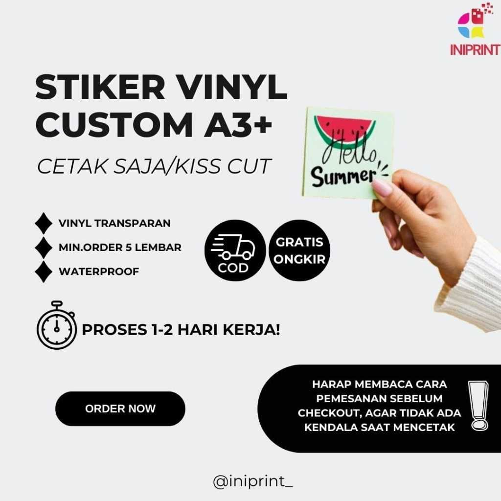 

MIN ORDER 5 LEMBAR - Cetak Stiker Vinyl Transparan Custom A3+ (Glossy/Doff)