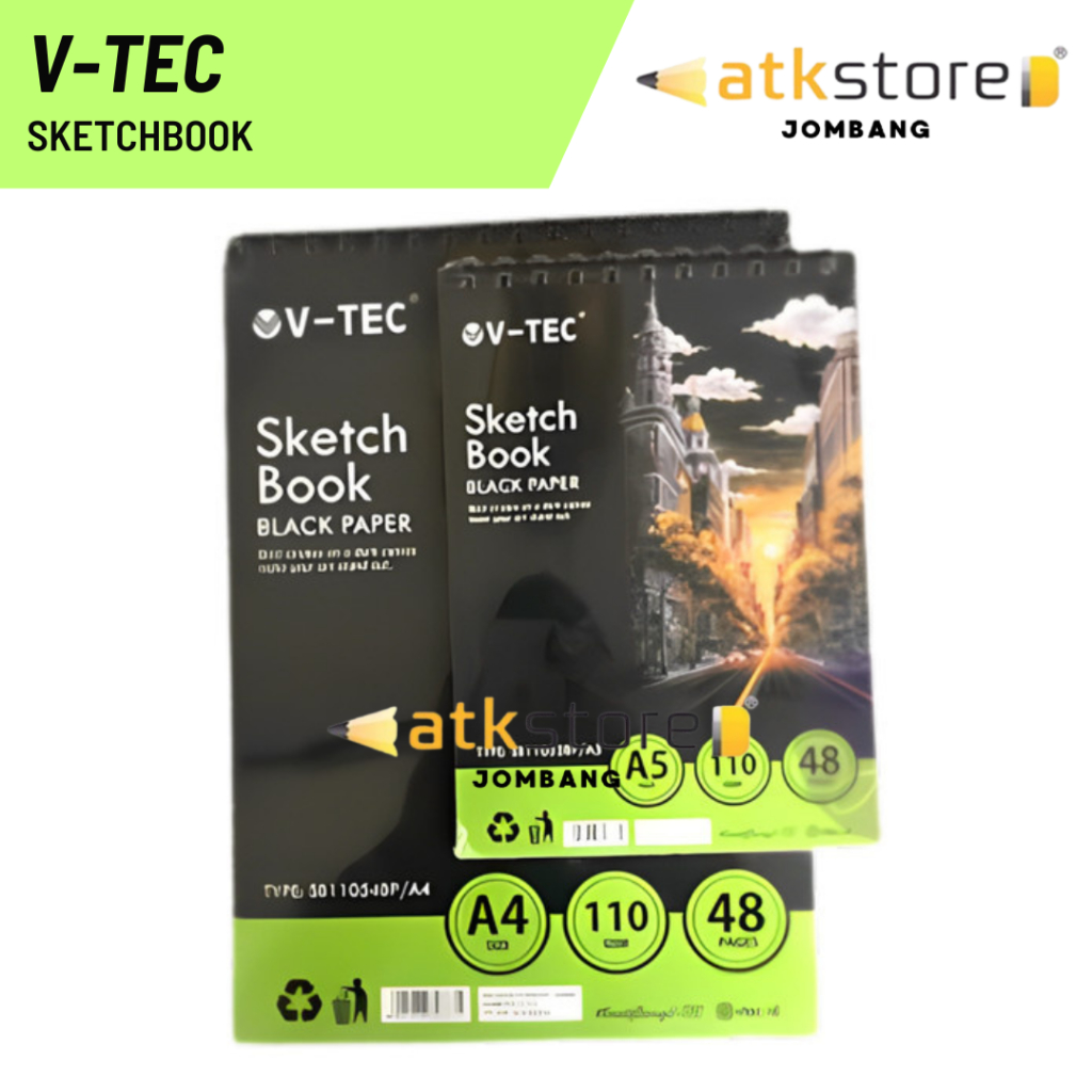 

V-TEC Sketchbook Black Paper A4 A5 110GSM 48 Page / Sketchbook Hitam / Buku Sketsa Hitam / Notebook