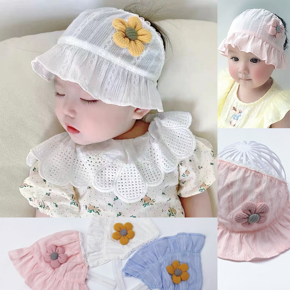 Topi Setengah Bonnet Bayi Ruffle Bunga Pelindung Kepala Anak Adem Imut Lucu Cantik Instagramable