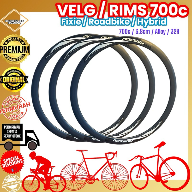 ( VELG ODESSY / 700c / 32H / 3.8cm / FULL HITAM ) Velg Sepeda Fixie Roadbike 700 C Lubang 32 H Alloy