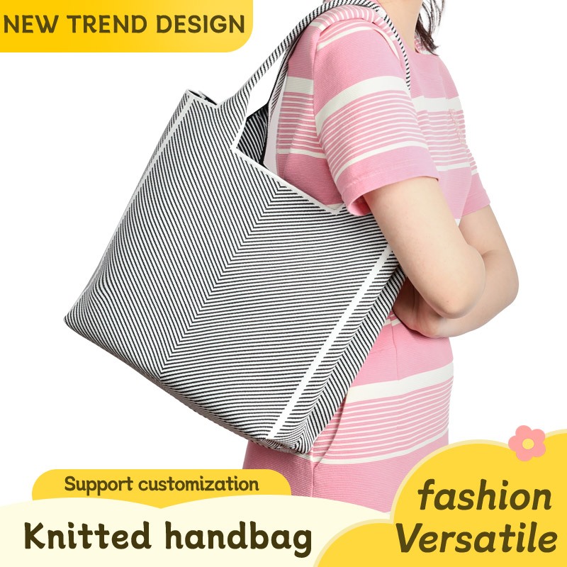 Knitted Tote Bag Jumbo Premium Tas Rajut Wanita Hand Bag Kerja Kuliah MOTIF GARIS GARIS - T211