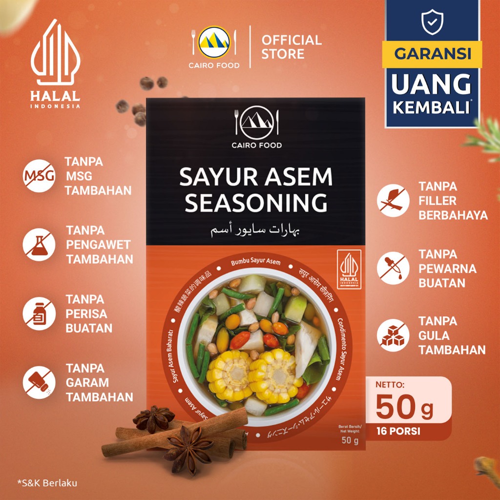

Bumbu Sayur Asem Sehat – Tanpa MSG, 100% Rempah Murni | Cairo Food