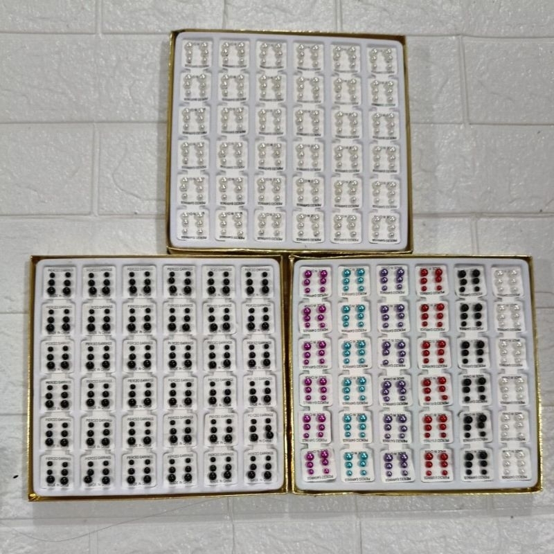 Anting tindik/anting tusuk aneka motif dan warna isi 36 set