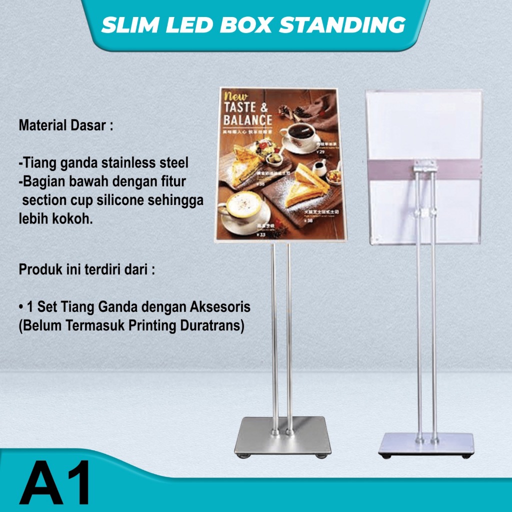

SLIM LED BOX STANDING POSTER PROMOSI / STAND LED / LED BERDIRI / UKURAN A1 DOUBEL POLE STANDING