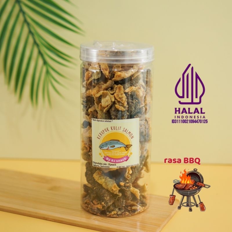 

Keripik Kerupuk Kulit Ikan Salmon Rasa BBQ Kemasan Toples Besar 175gr Cemilan Crunchy dan Enak