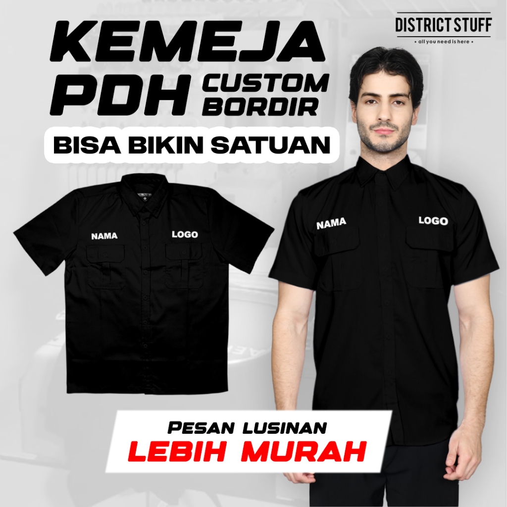Custom Bordir PDL/PDH Kemeja PDL PDH dengan Bordir Kustom Logo dan Tulisan untuk Seragam Kerja PDL/P