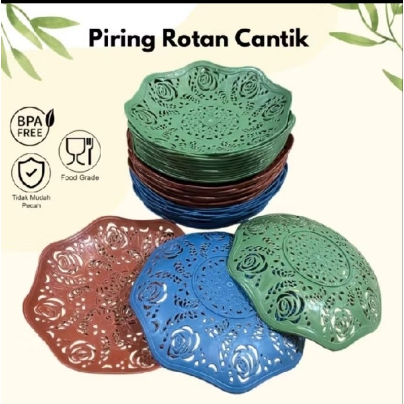 24 Pcs piring rotan cantik plastik piring hajatan kemarang bagus dan murah