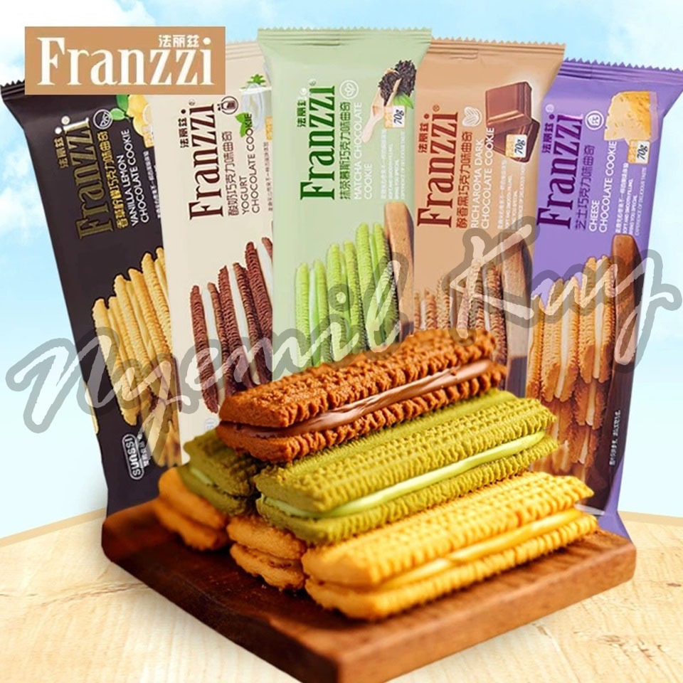 

Biscuit Sunssie Aneka Rasa - Franzzi Sunssie Mini Pack - Franzzi Cookies 70g - Franzzi Biscuit Mini - Biskuit Sunssi Franzzi 法丽兹 夹心曲奇饼干 醇香黑巧克力 抹茶慕斯巧克力 芝士巧克力 香草柠檬巧克力 酸奶巧克力