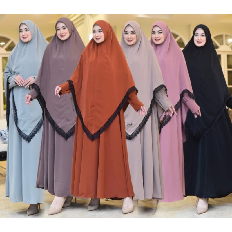 Gamis set Khimar Syari U181 by Unaisah gamis polos premium gamis umroh haji HQ
