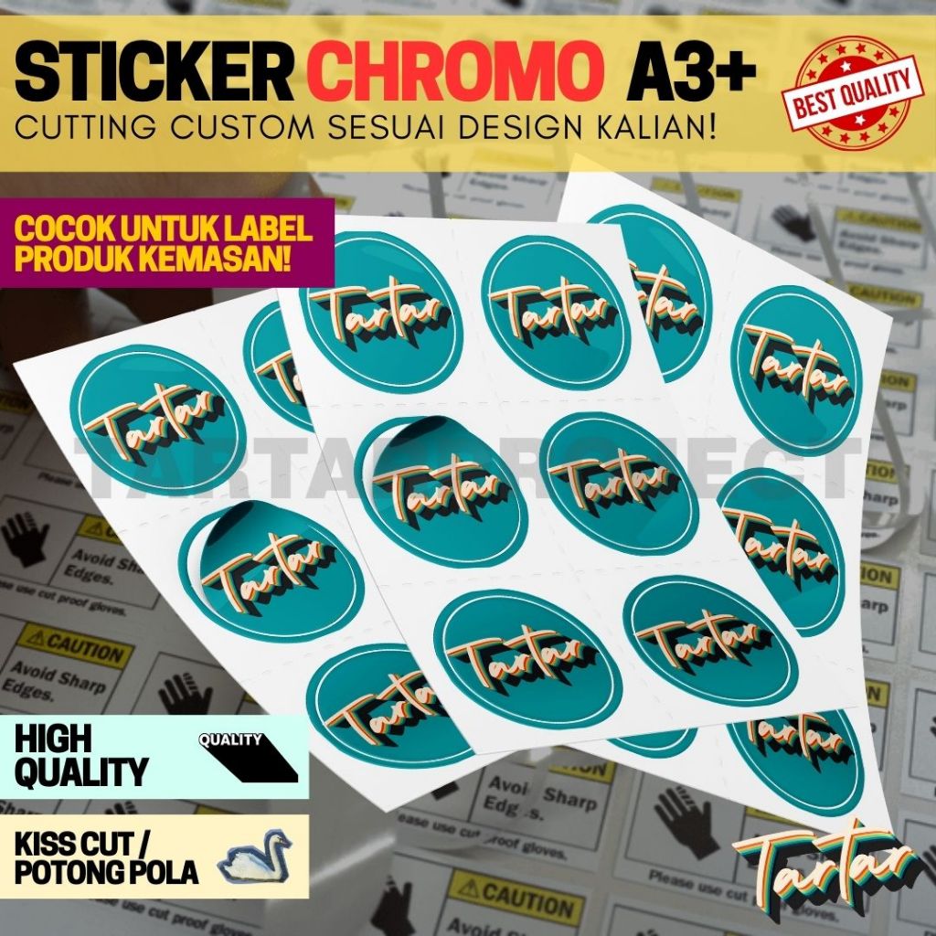 

Cetak Stiker Label Chromo A3+ Print Sticker Custom Chromo Cutting Kiss Cut