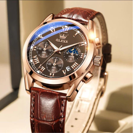 OLEVS Jam Tangan Pria Original 2871 Anti Air Kulit Tahan Luxury Chronograph Watch Men Multifungsi