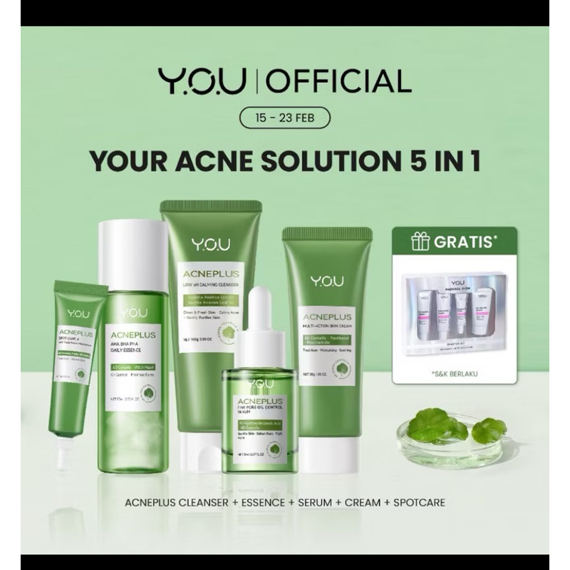 YOU 5in1 Paket Skincare Set 5pcs Radiance Glow Serum Facial Foam Cream Radiance Up Serum Toner Essen