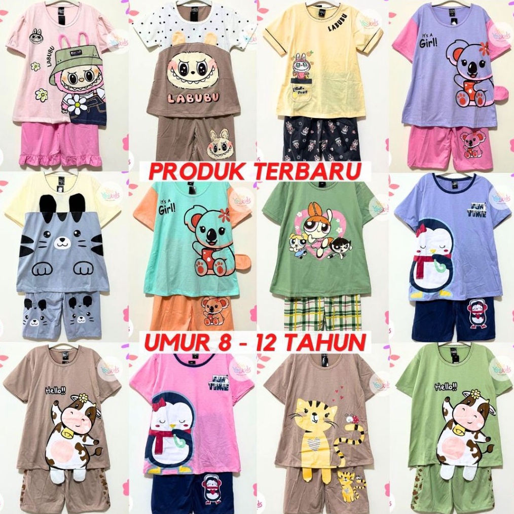 KODE Q83B Setelan Baju Santai Anak Perempuan Umur 8  12 Tahun Lengan Pendek  Celana Pendek  Baju Tid