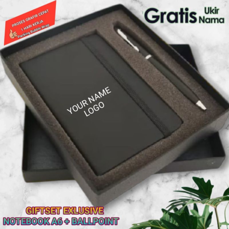 

Giftset Exlusive Mewah Notebook A6 & Ballpoint Exlusive Gratis Grafir Nama/Logo || Hampers Mewah || Kado Ulang Tahun || Sovenir Kantor