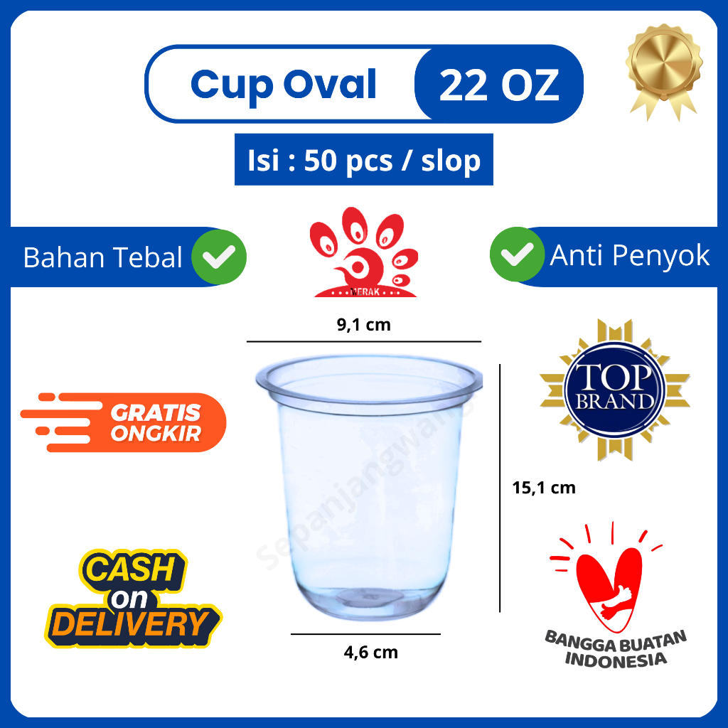 Merak Cup 22 oz Gelas Plastik Oval Merak - Gelas Plastik - Cup Plastik Oval