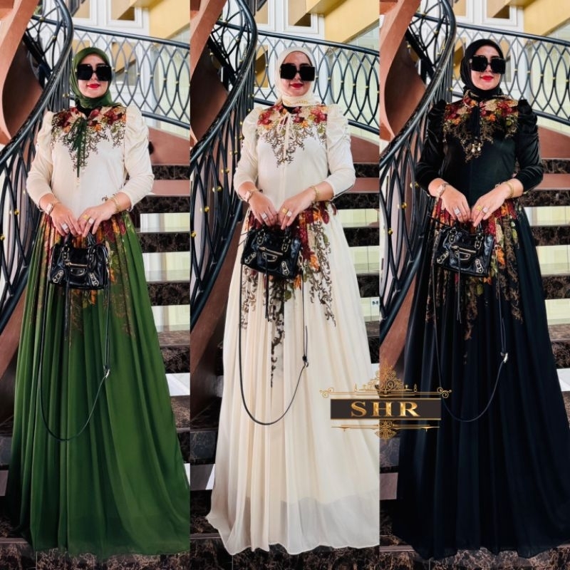 New maxi dress SHR gamis langsing beludru premium