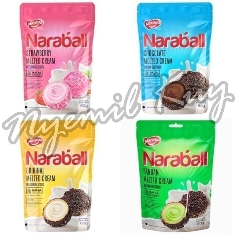 

Naraya NARABALL Biscuit Wafer Ball Original Chocolate Strawberry Pandan Melted Cream - Wafer Salut Cookies Mellow Delicious Rasa Original Cokelat Vanilla Stroberi Pandan - Biskuit Wafer Salut Kukis isi Krim 80g