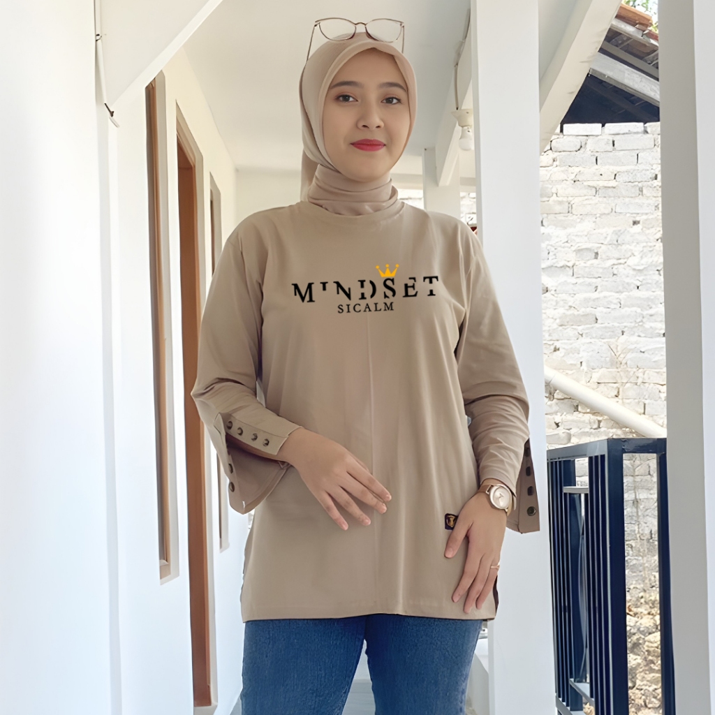 kaos longsleeve wanita atsan wanita kekinian kaos lengan panjang wanita jumbo oversize inara kancing