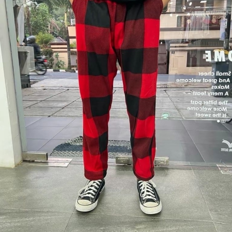KODE K26S CELANA PANJANG TARTAN FLANEL UNISEX KOTAK KOTAK MERAH PRIA TARTAN FLANEL KOREAN STYLE