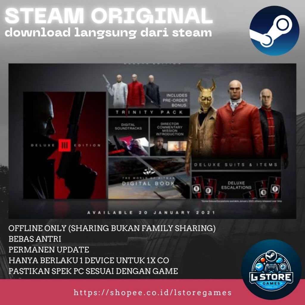 HITMAN 3 DELUXE + 7 DEADLY SINS PACK FULL DLC PC Sharing Original Offline