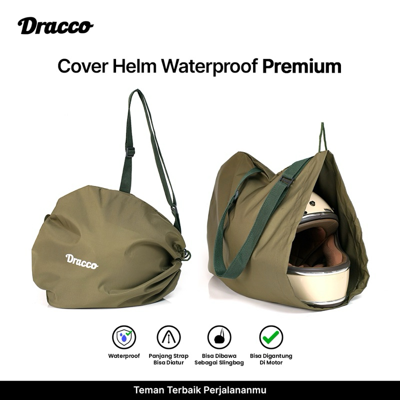 Tas Sarung Helm Motor Waterproof Premium DRACCO - Sling Bag Adjustable Anti Hujan & Debu-Hijau Army