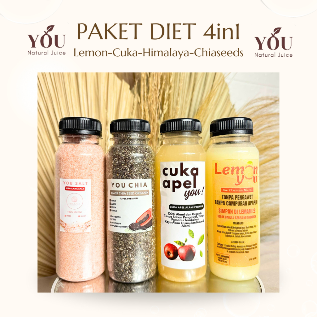 

PAKET DIET YOU 4in1 Hemat Sari Lemon Cuka Apel Chiaseeds dan Garam Himalaya Healthy Drinks