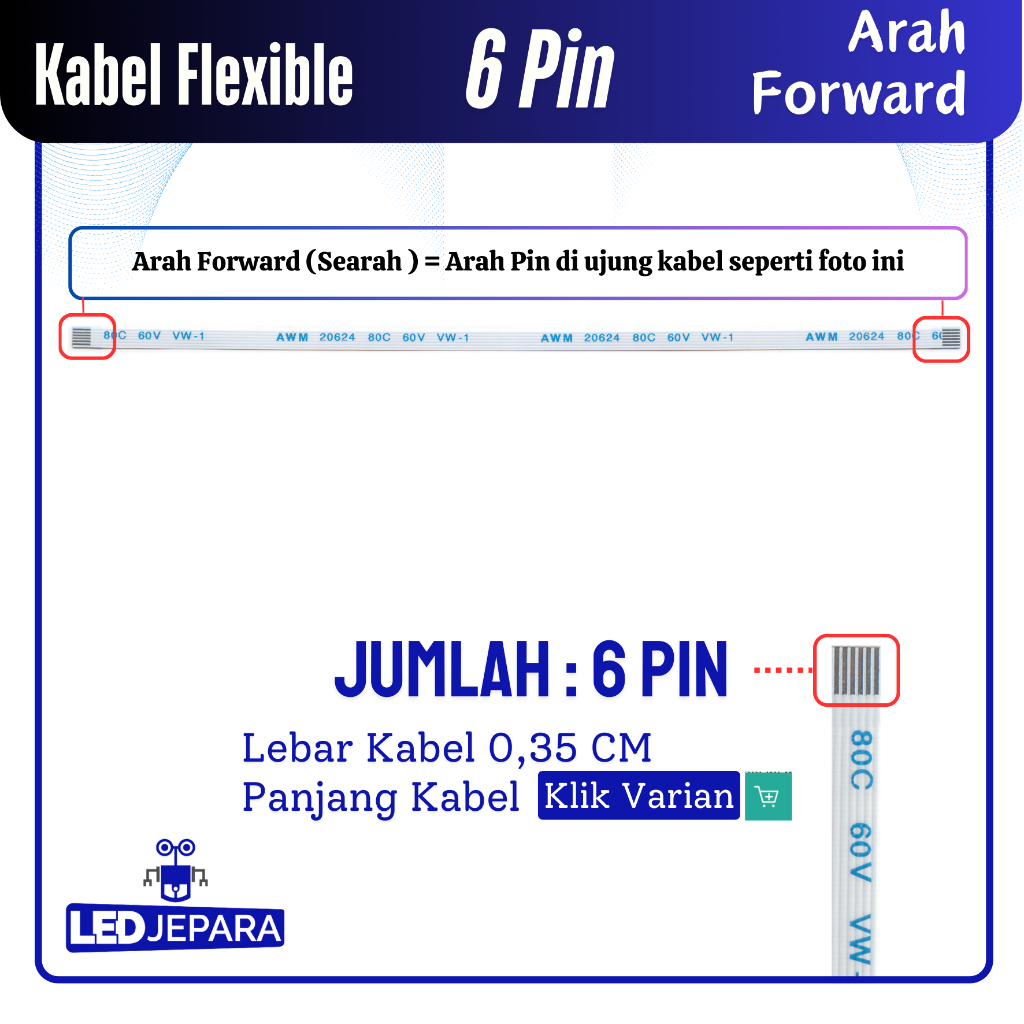 Flat Cable 6 Pin 15CM 0,5 Forward Searah Kabel Fleksibel Laptop HP PAVILION
