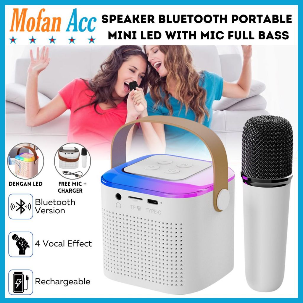 Speaker Bluetooth LED Dengan Mic Karaoke / MP3 Player Portable Set Mini With 1 Wireless Microphone S