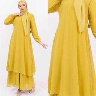 Gamis Premium Fitri Malaysia Lebaran Warna Kuning Lemon Lime Simpel Elegan Kekinian 4XL 5XL 3XL 2XL 