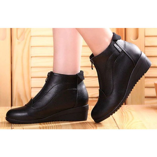 SEPATU BOOTS WANITA CASUAL FORMAL PDL WEDGES 5 CM KULIT SAPI
