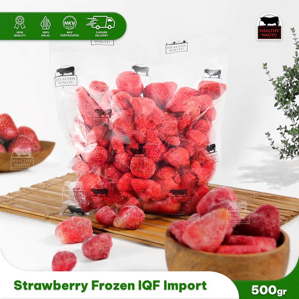 

Strawberry Frozen IQF Buah Beku Stroberi Berry Import Premium 500gr Healthy Wagyu