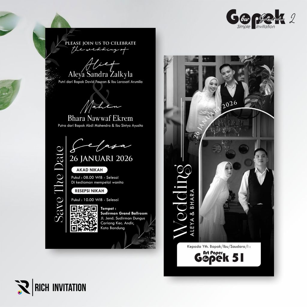 UNDANGAN PERNIKAHAN SIMPLE ELEGANT - UNDANGAN GOPEK BW SERI 2