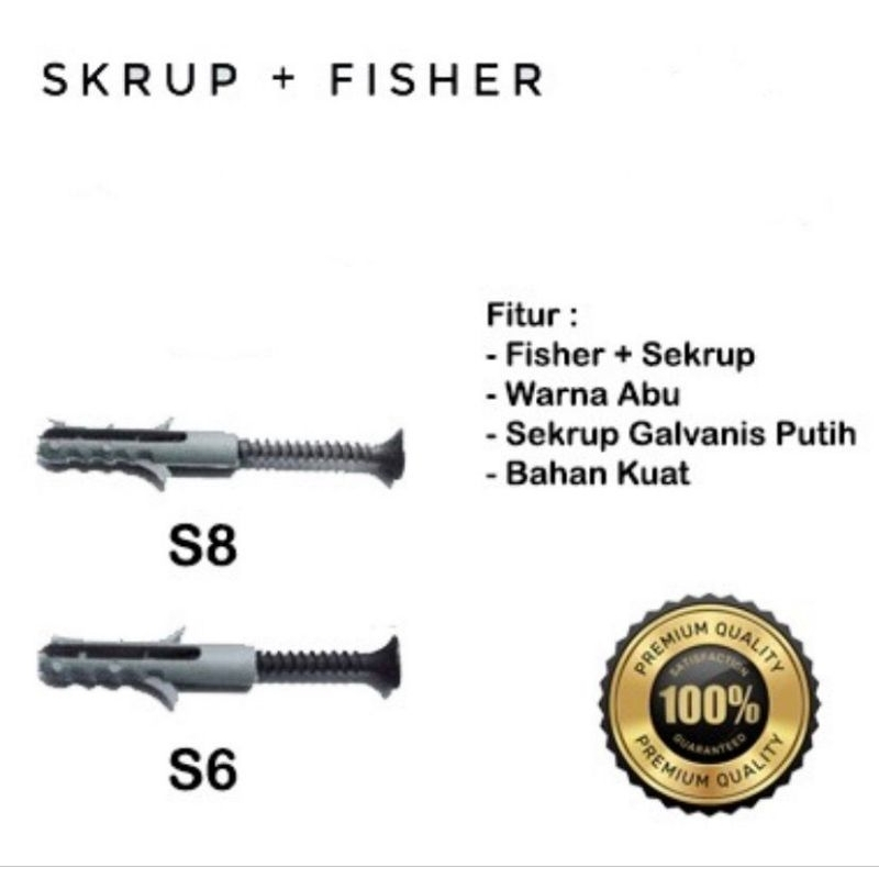 Fischer Dan Skrup Ukuran S6, S8/ Angkur Baut Set Baut Sekrup Dinding Hattaki Ukuran S6 dan S8