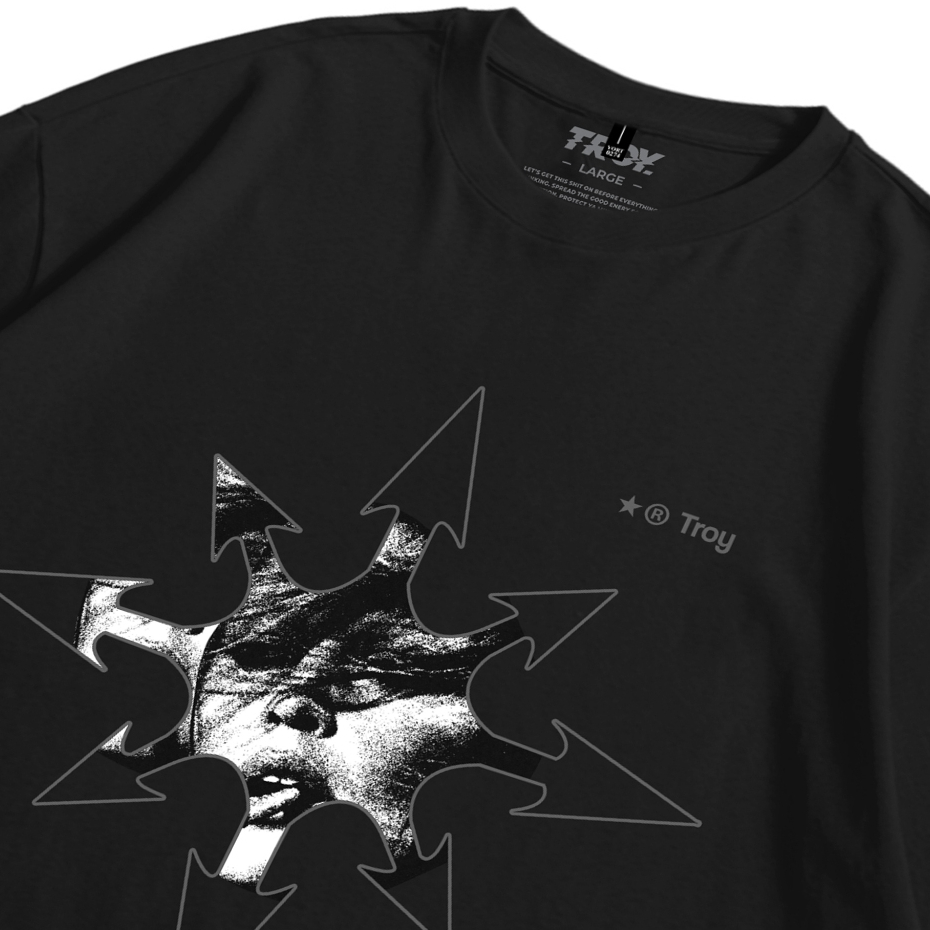 Troy Company Oversize Tshirt Black Arrow Face - Kaos Oversize Hitam Lengen Pendek OVD 3016