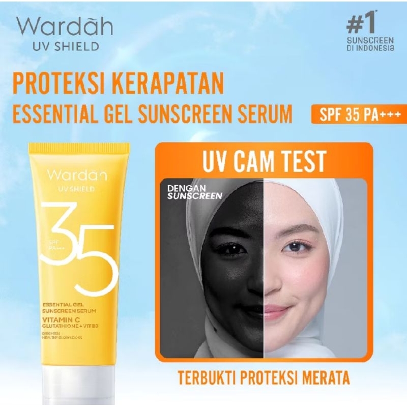 Wardah Uv Shield Essential Sunscreen Gel Spf 35 Pa +++ 40 Ml 40ml Pelindung Dari Sinar Uv matahari A