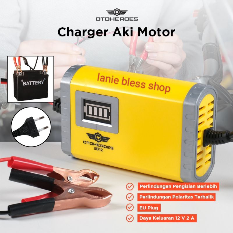 charger aki motor 12V/2A casan aki mini portable motorcycle battery charger