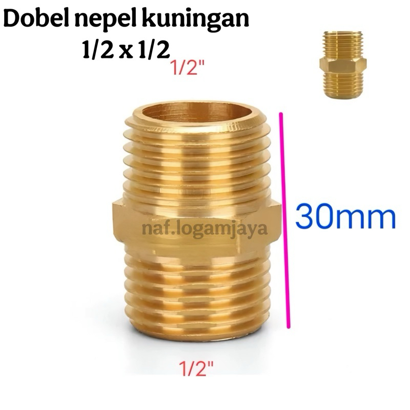 Dobel nepel 1/2 x 1/2 kuningan drat luar
