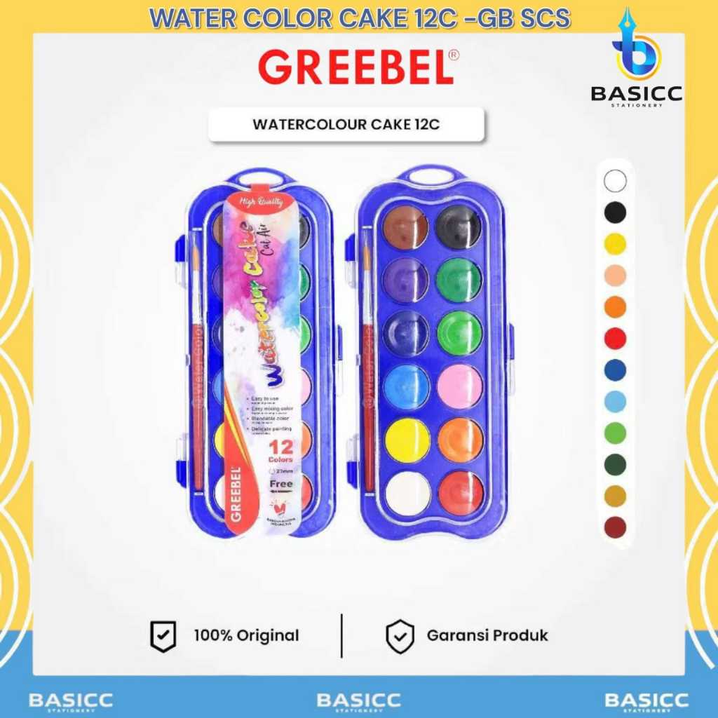 

Greebel Cat Air Padat Cat Lukis Set Watercolor Cake WCC-12C | @1 Set=12 Warna