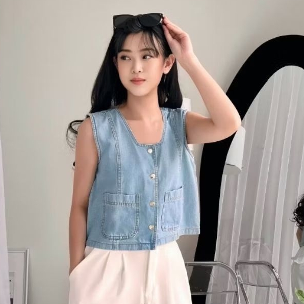 CIRA DENIM VEST - DENIM VEST - VEST DENIM - VEST JEANS - ATASAN DENIM - ATASAN JEANS - TOP DENIM - T