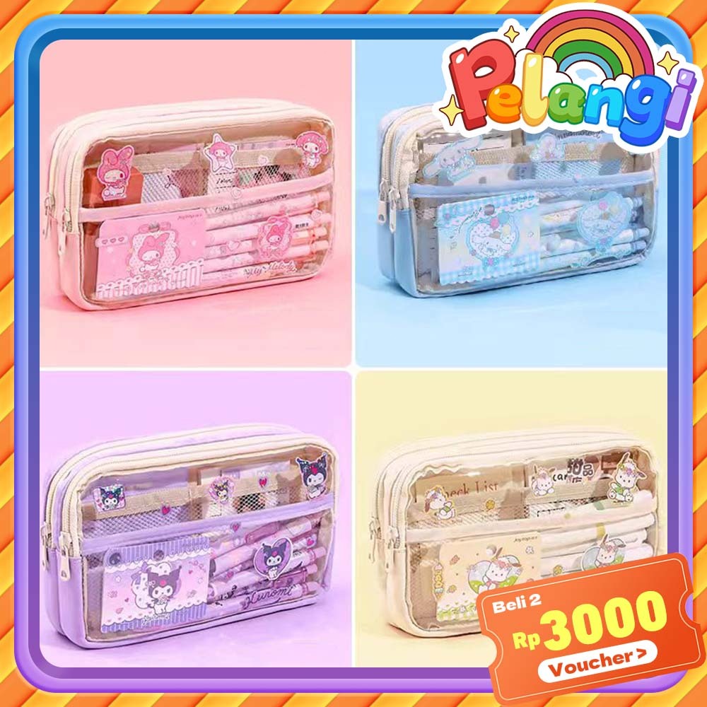 

Kotak Pensil （Stiker dan gratis）Lucu tempat pensil Serbaguna kotak pensil transparan aesthetic pencil tempat pensil anak perempuan