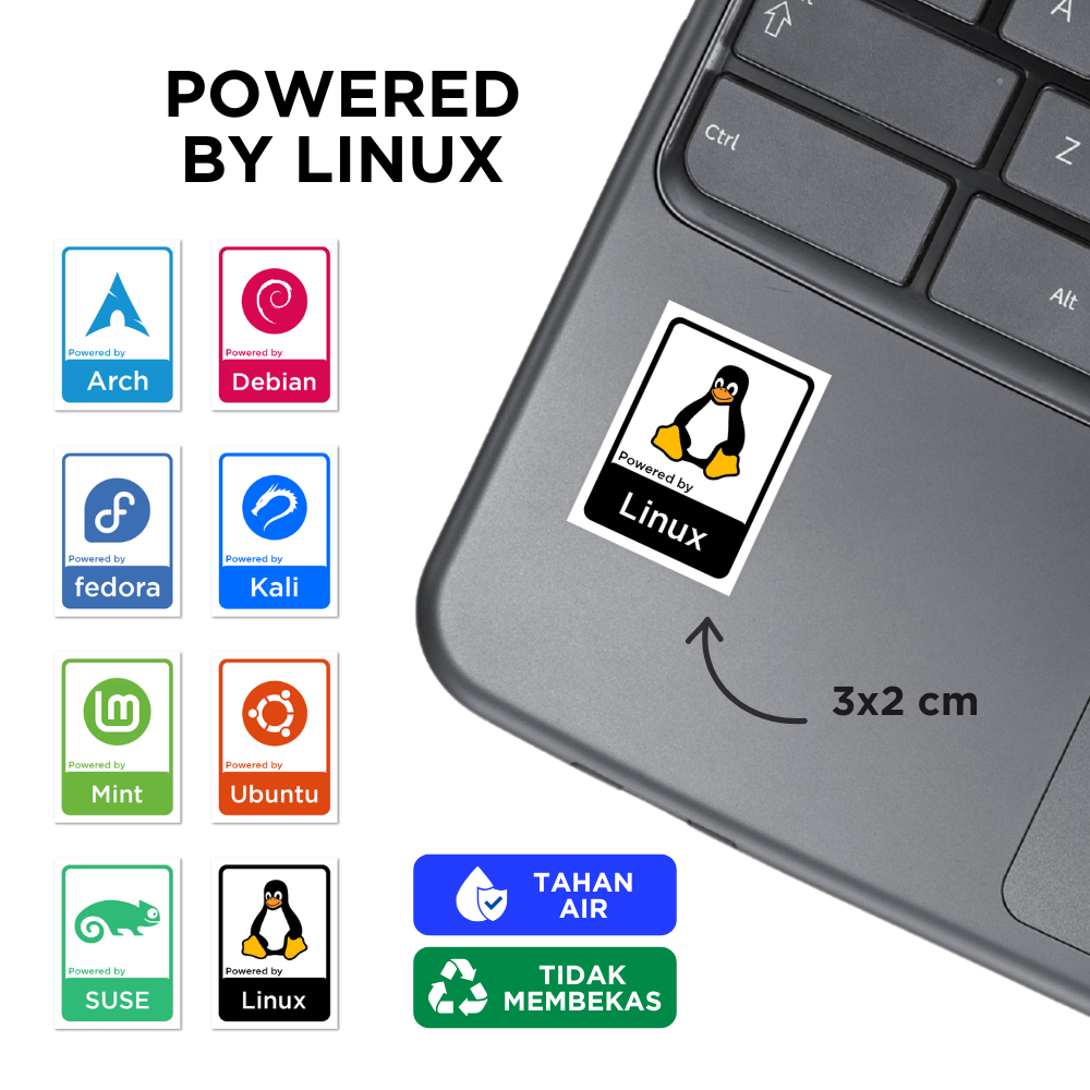 Powered by Linux Sticker Decal Laptop - Vinyl Waterproof Semi-Glossy