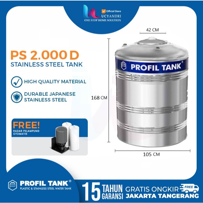 Tangki Air Stainless PS 2000 D  Profil Tank Toren Tandon Air Water Tank